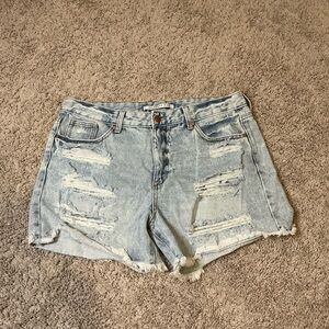 Celebrity Pink Blue Distressed Jean Shorts